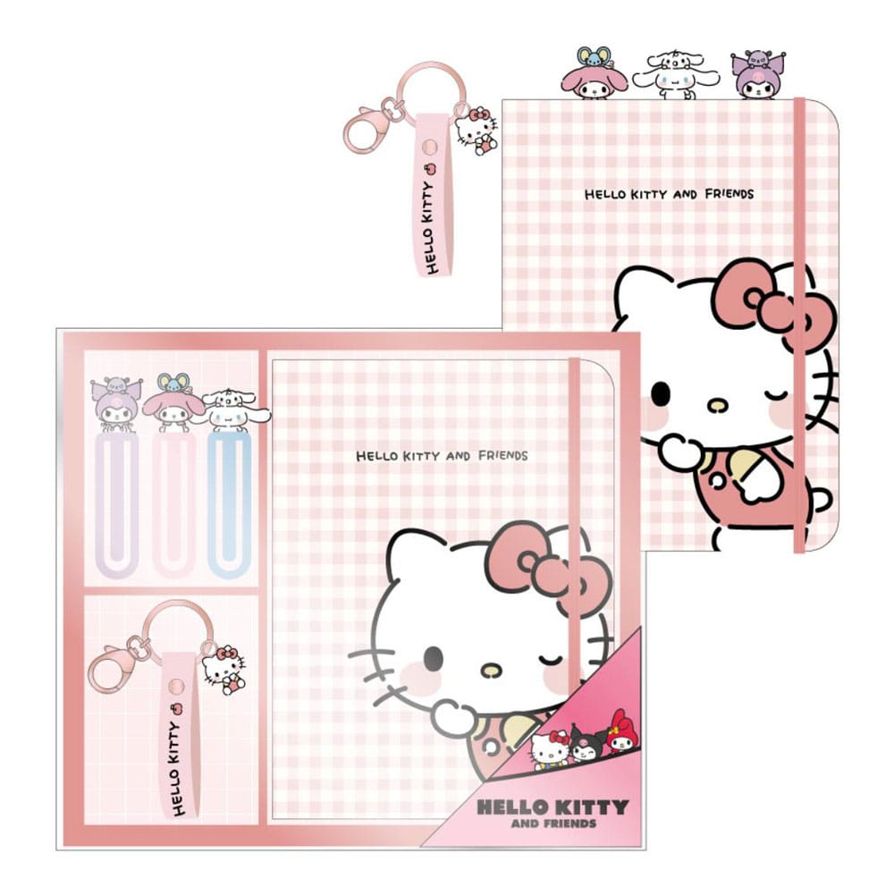 Sanrio - Hello Kitty gavesæt med notesbog, bogmærke og nøglering