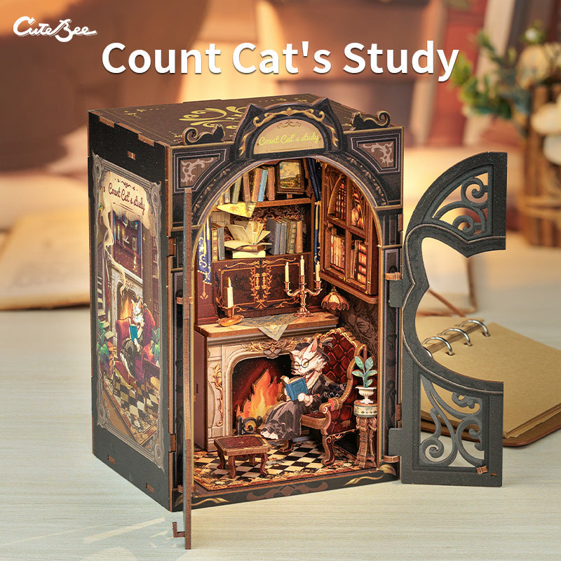 Book Nook Count Cat's Study - DIY projekt for katteelskere