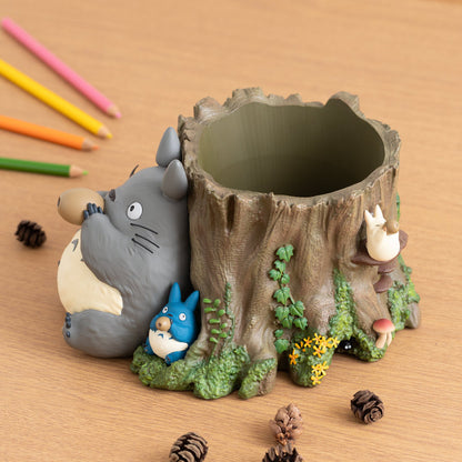 Totoro - Totoro med ocarina & træstammer Potteskjuler - Resin Figur