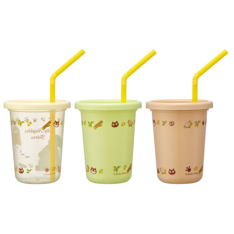 Totoro - Totoro og katbus sæt af 3 Tumbler Glas med sugerør
